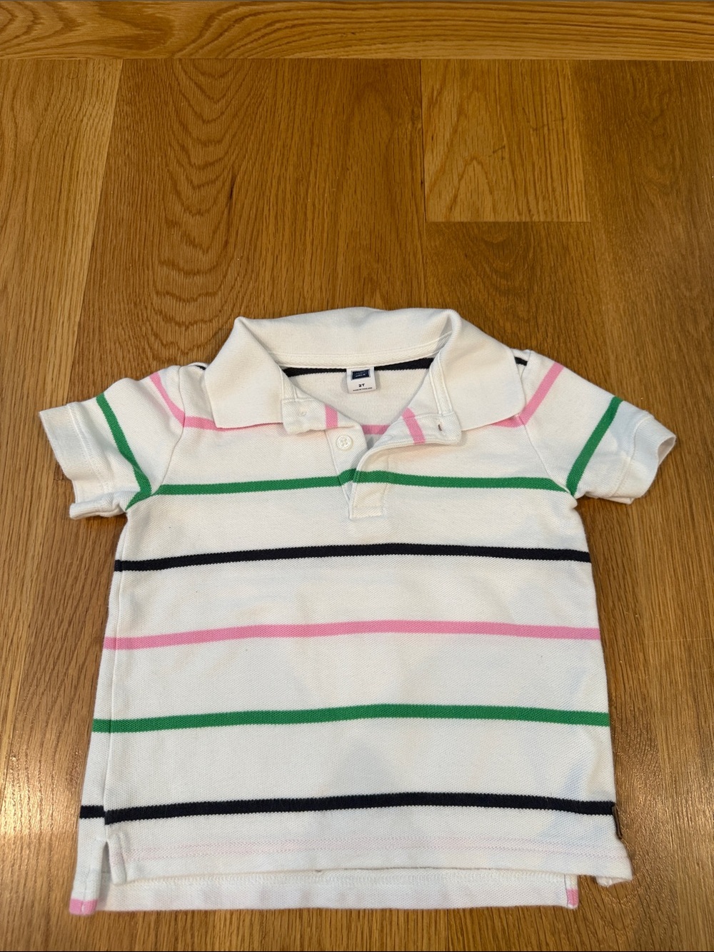 Janie and Jack White Polo with Green, Pink and Navy Stripes